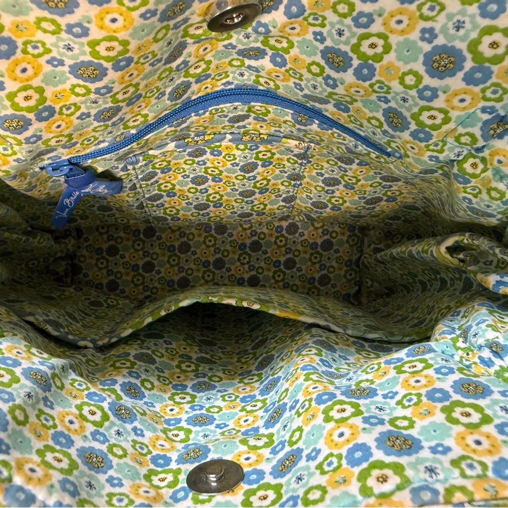 Vera Bradley English Meadow Quilted Tote Bag Blue Green Floral Retired Pattern - Picture 7 of 11